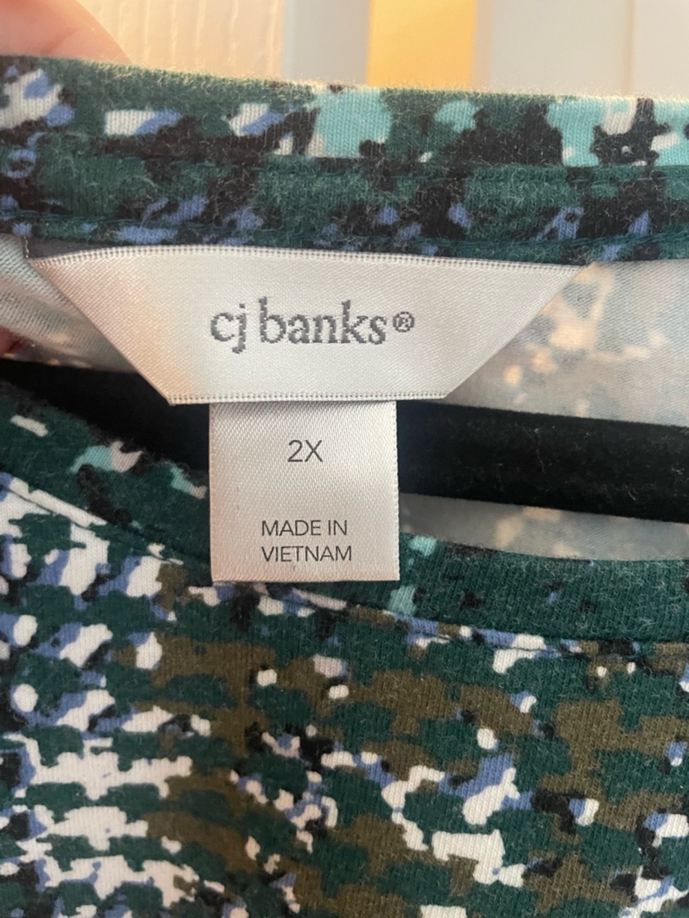 CJ Banks Green & Navy Abstract Print Long Sleeve 2X Top - Picture 3 of 5